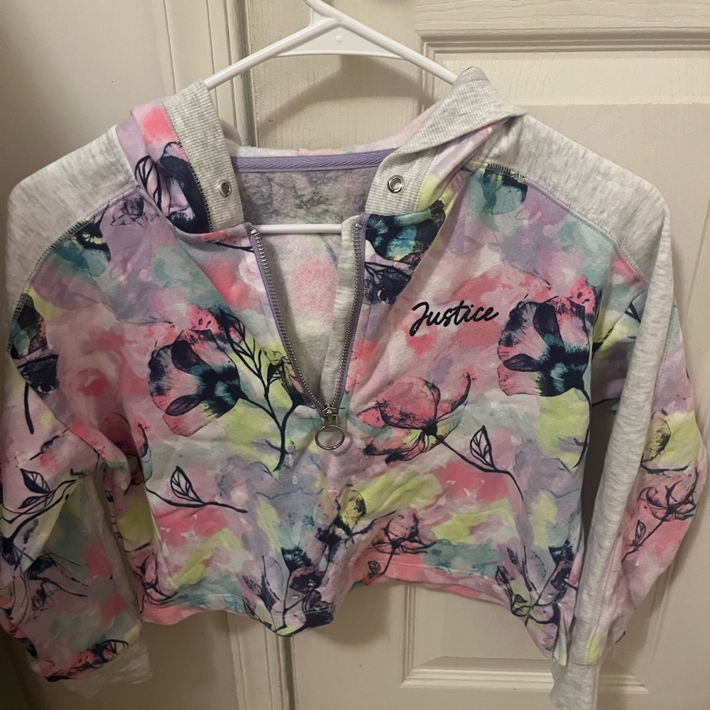 Girls crop hooded top multi colored